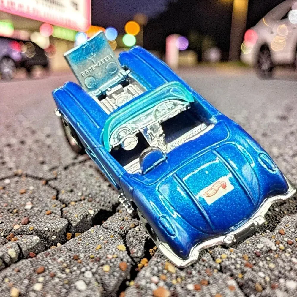 Hot Wheels 1958 Corvette Coupe, From 1996 Corvette 5-Pack Blue Hood Opens